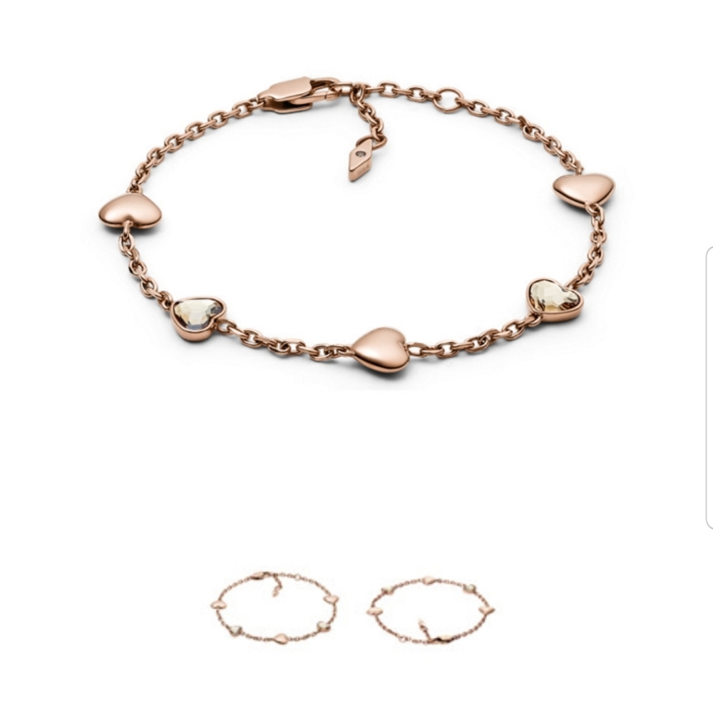 Fossil Bracelet- Rose gold w heart accent